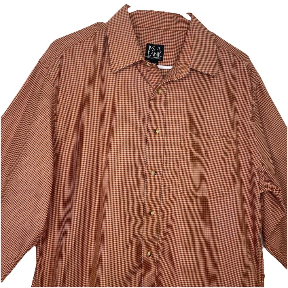 JOS.A.BANK TRAVELER Tailored Fit Men's Plaid Long Sleeve Shirt Large 100% Cotton